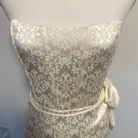 V. Chapman June Corset Jacquard Front-Slit Strapless Gown In Ivory Size 4 New - Picture 6 of 14